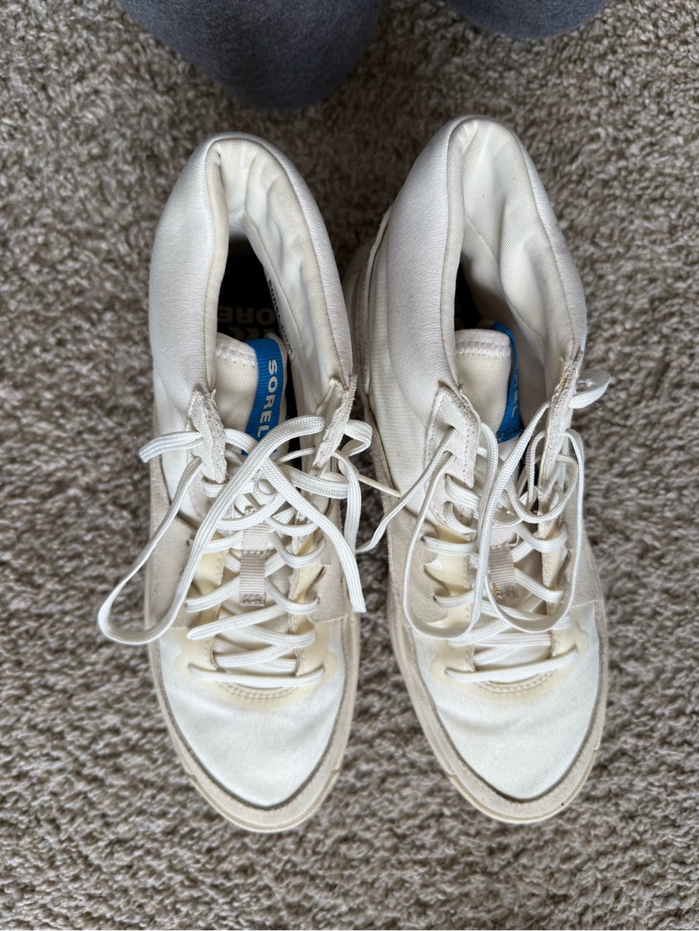 Sorel Off-White High-Top Sneakers with Blue Tongue Label